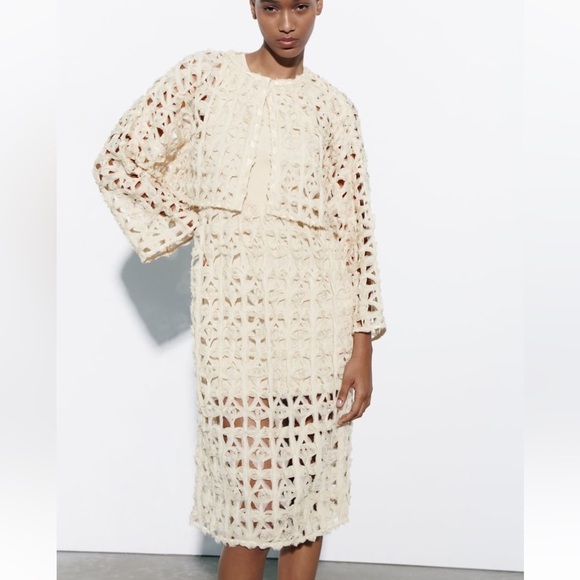 Zara Cream Open-Knit Cardigan - Picture 3 of 3